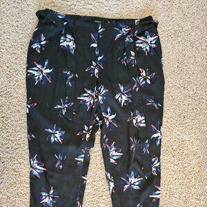 RW & Co Satin Floral Pants with tie waist